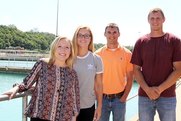 Interns Platt, Williams, Morey and Brewer pose for a picture at the Kansas City, Missouri Water Treatment Plant.