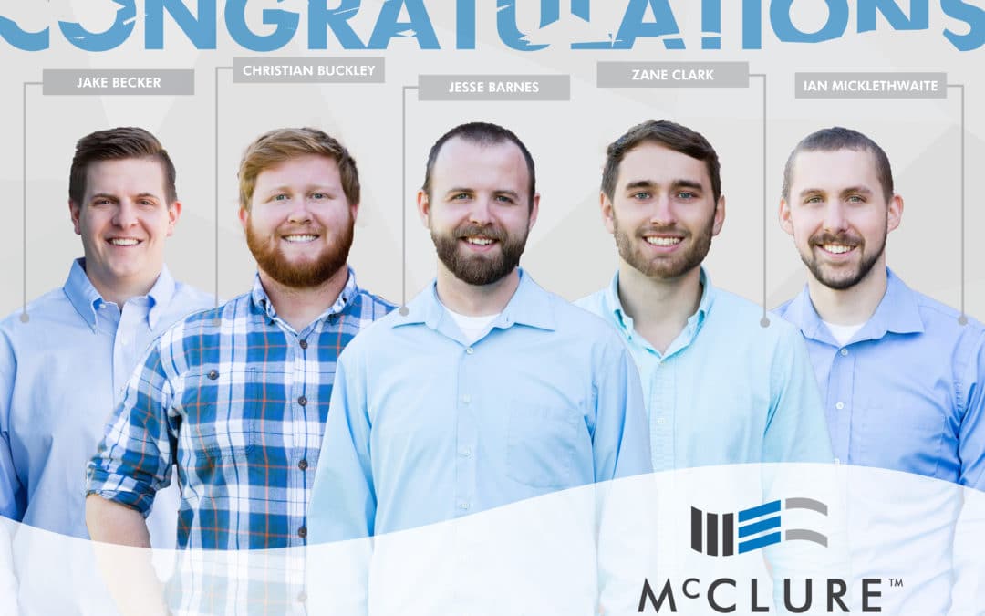 Clark, Micklethwaite, Barnes, Becker, and Buckley pass PE Exam
