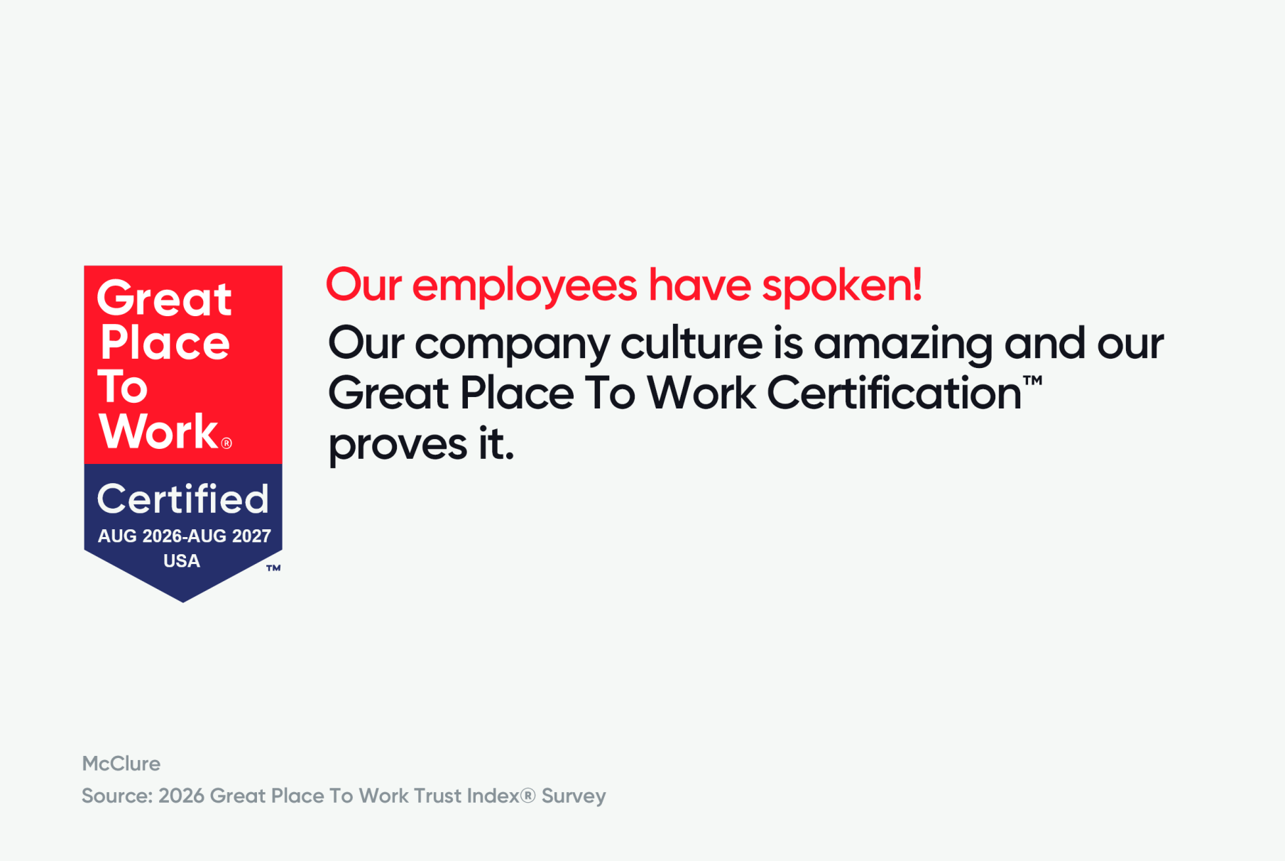 McClure Earns 2026 Great Place To Work Certification